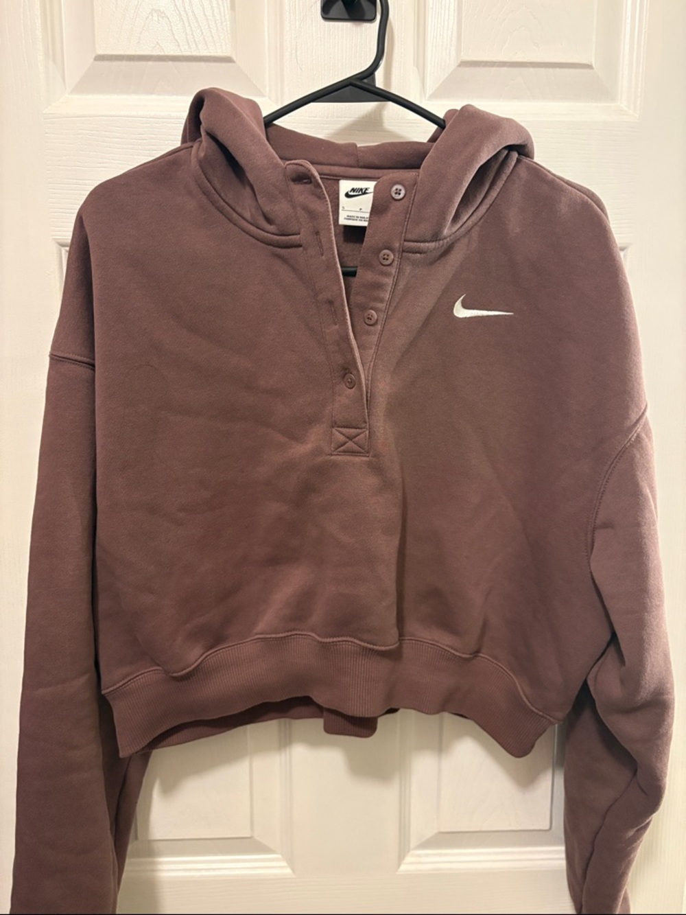 Nike Women's Cropped Hoodie in Mauve with White Swoosh
